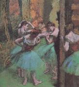 Edgar Degas dancers pink and green painting